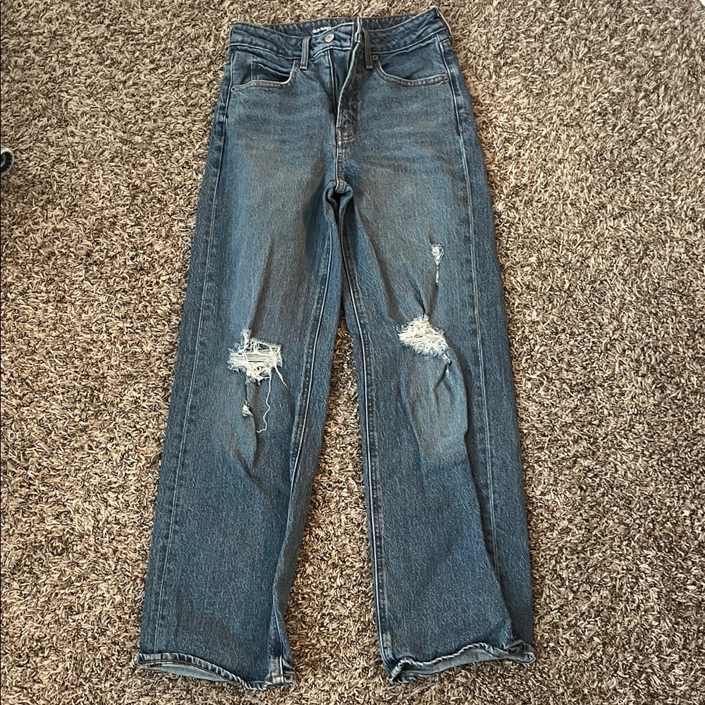 Old Navy Women's Straight Leg Jeans - Distressed Blue